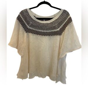 Free People Cream and Gray Patterned Knit Poncho